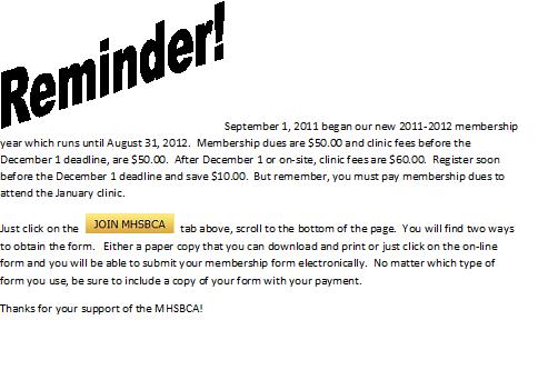 Reminder to sign up early Membership and Clinic Reminder